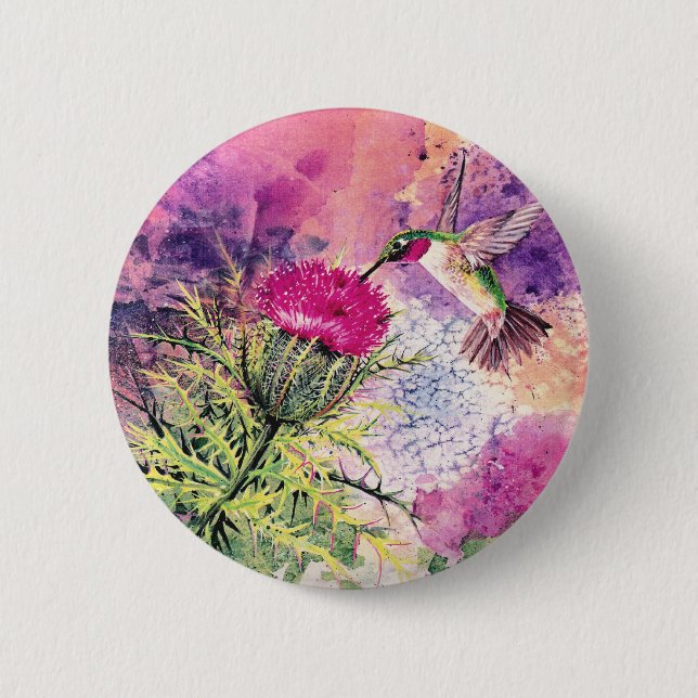 Badge Rond 5 Cm Imprimer l'art du chardon pourpre (Devant)
