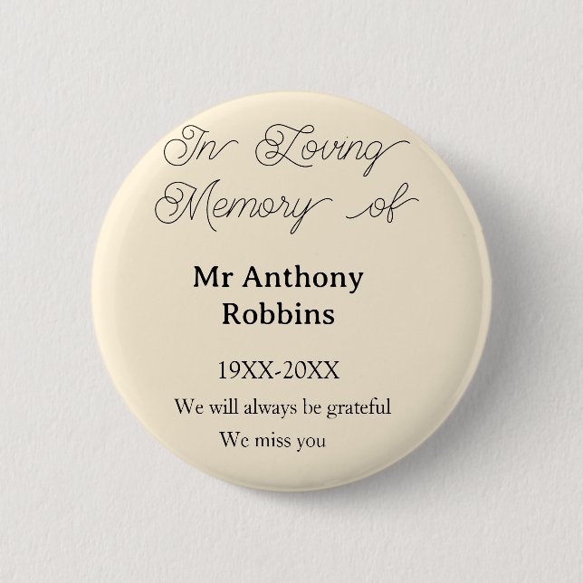 Badge Rond 5 Cm In Loving memory of name funeral memory keepsake (Devant)