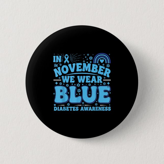 Badge Rond 5 Cm In November We Wear Blue Diabetes Awareness Ribbon (Devant)