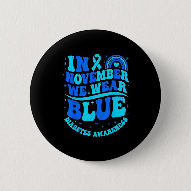 Badge Rond 5 Cm In November We Wear Blue Diabetes Awareness Ribbon (Devant)
