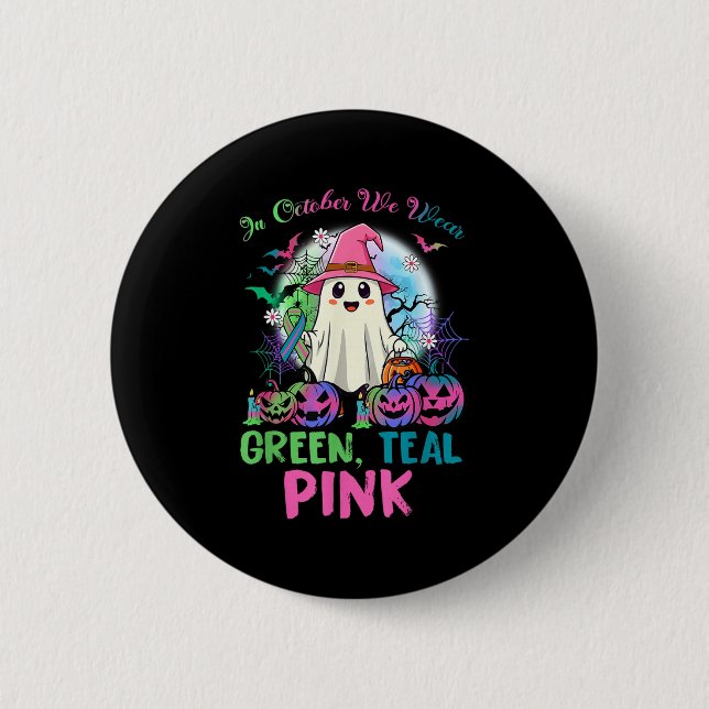 Badge Rond 5 Cm In October We Wear Teal Nk Halloween Metastatic Br (Devant)