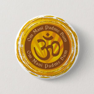 Badge Rond 5 Cm Incantation tibétaine avec le symbole d'Aum