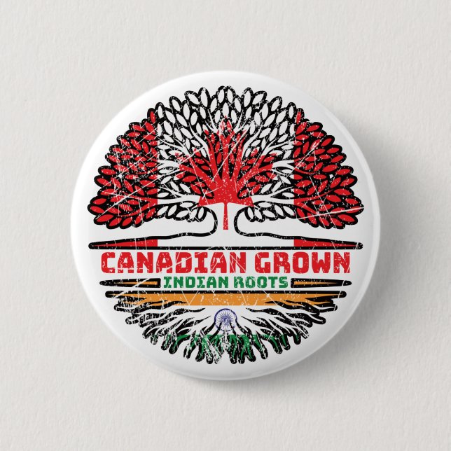 Badge Rond 5 Cm Inde Canada Canada Drapeau des racines de l'arbre (Devant)