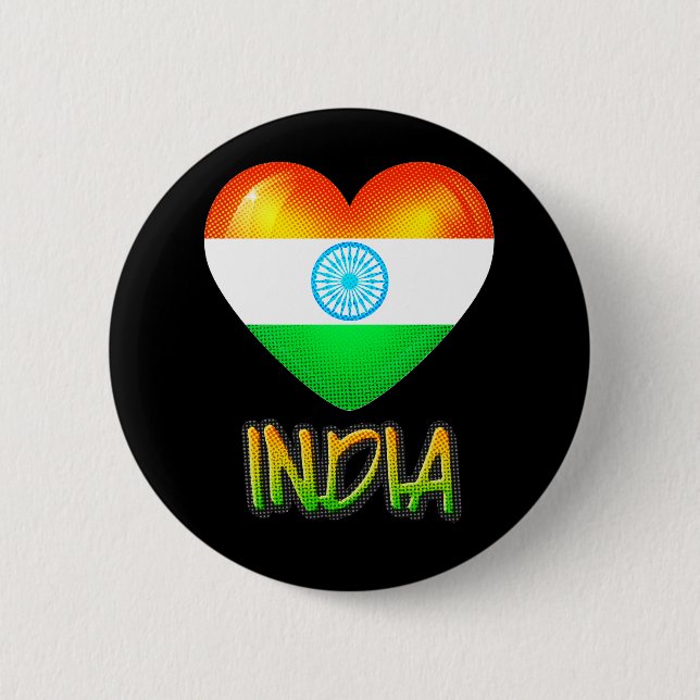 Badge Rond 5 Cm Inde Drapeau Coeur coupé (Devant)