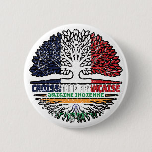Badge Rond 5 Cm Inde Français France Arbre Drapeau