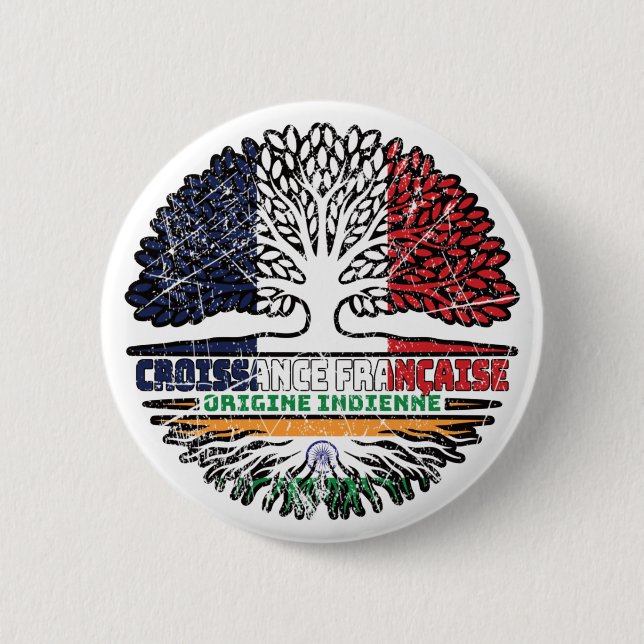 Badge Rond 5 Cm Inde Français France Arbre Drapeau (Devant)