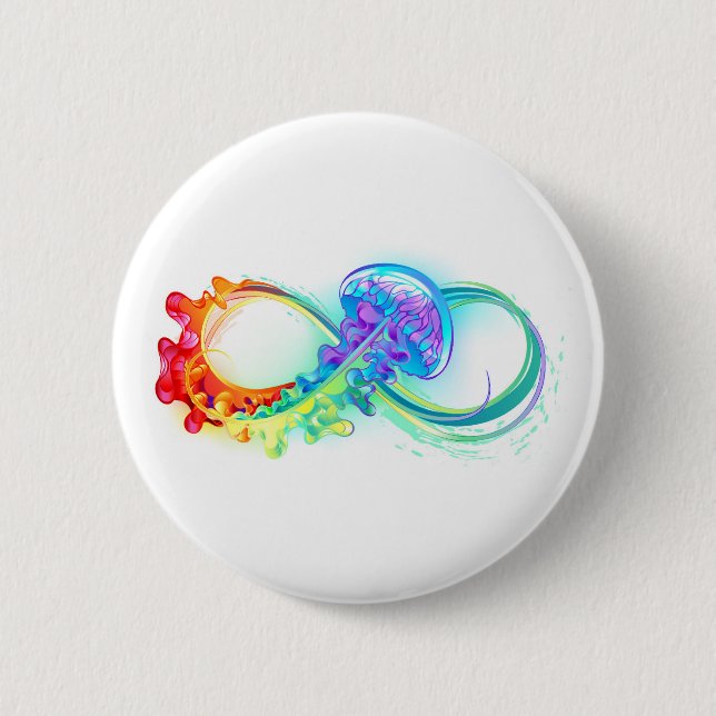 Badge Rond 5 Cm Infinity avec Rainbow Jellyfish (Devant)