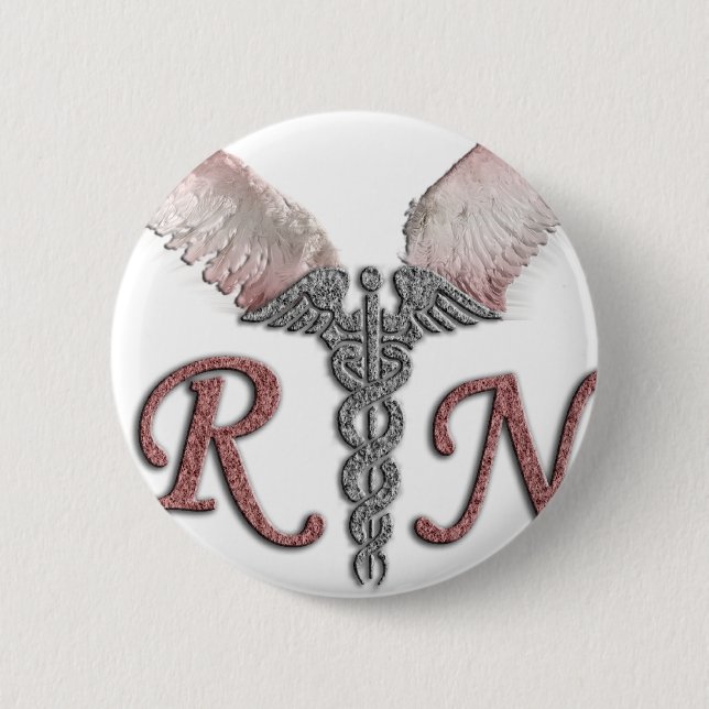 Badge Rond 5 Cm Infirmier autorisé de RN avec des ailes d'ange (Devant)