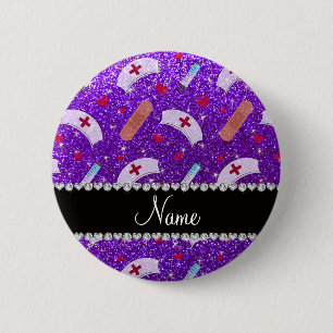 Badge Rond 5 Cm Infirmière à parties scintillant violette Infirmiè
