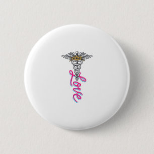 Badge Rond 5 Cm Infirmière Amour Caducée Floral Médical Design Ver