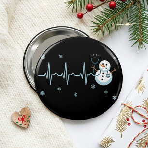 Badge Rond 5 Cm Infirmière au rythme cardiaque Bonhomme de neige N