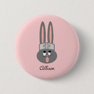 Badge Rond 5 Cm Infirmière Bunny Médicale rose pâle Personnalis