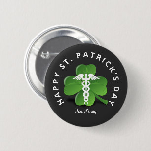 Badge Rond 5 Cm Infirmière Caduceus Shamrock vert Médicale St Pa