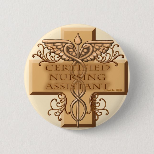 Badge Rond 5 Cm Infirmière CNA Cross Caduceus (Devant)