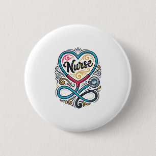 Badge Rond 5 Cm Infirmière Cœur Stéthoscope Dessin de Gravure Vint