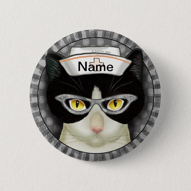 Badge Rond 5 Cm infirmière de chat de Tuxedo (Devant)