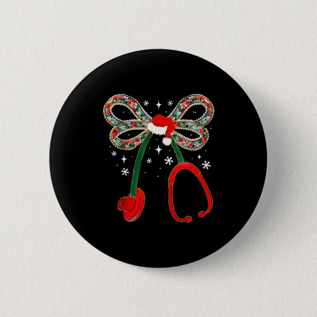 Badge Rond 5 Cm Infirmière de Noël Coquette Stethoscope à ruban So (Devant)