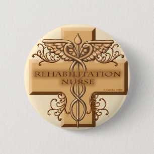 Badge Rond 5 Cm Infirmière de réadaptation Caduceus Pin