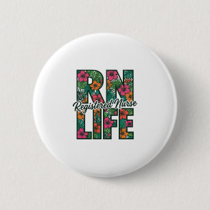 Badge Rond 5 Cm Infirmière diplômée RN Life Floral Vector Design_1