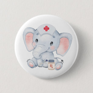 Badge Rond 5 Cm Infirmière éléphant mignonne