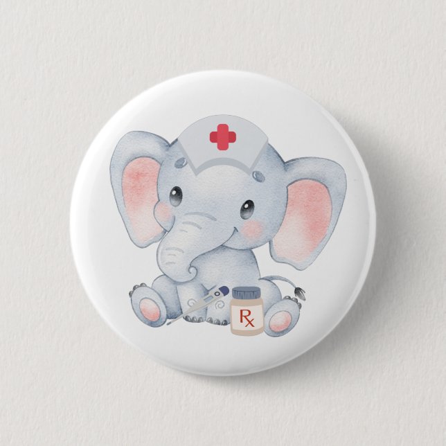 Badge Rond 5 Cm Infirmière Eléphante mignonne (Devant)