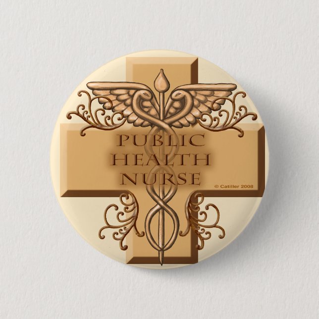 Badge Rond 5 Cm Infirmière en santé publique Caduceus (Devant)