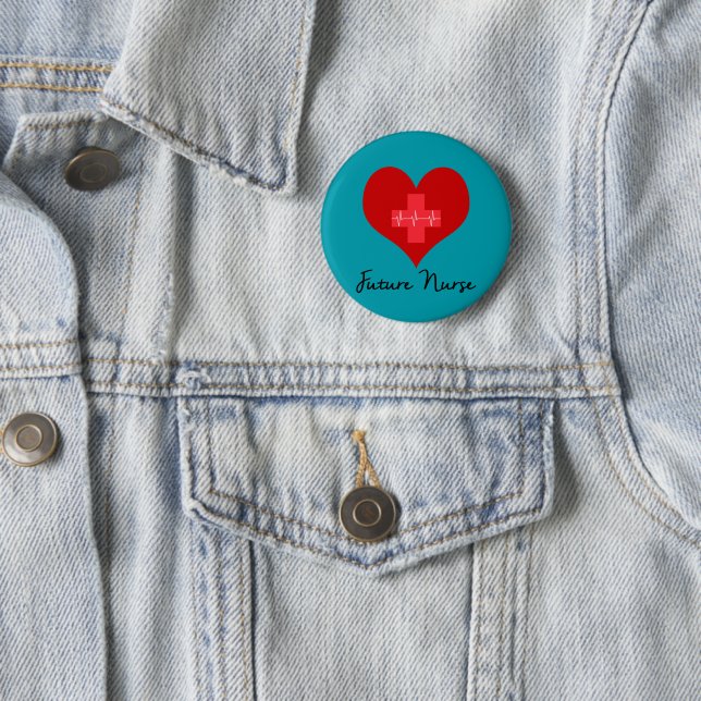 Badge Rond 5 Cm Infirmière future - Cœur EKG Croix-Rouge (En situation)