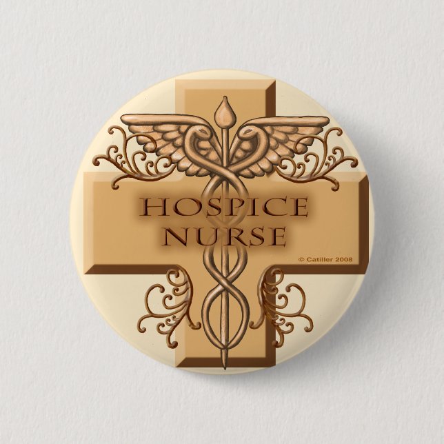 Badge Rond 5 Cm Infirmière hospitalière Cross Caduceus (Devant)