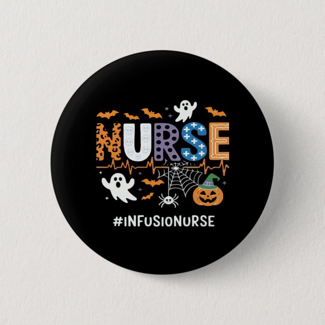Badge Rond 5 Cm Infirmière Infusion Infirmière Stethoscope Hallowe (Devant)