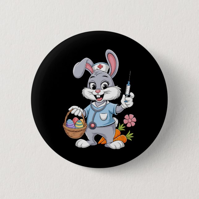 Badge Rond 5 Cm Infirmière lapin de Pâques Stéthoscope Lapin Scrub (Devant)