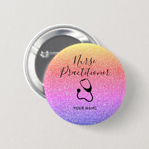 Badge Rond 5 Cm Infirmière Praticien Parties scintillant arc-en-ci