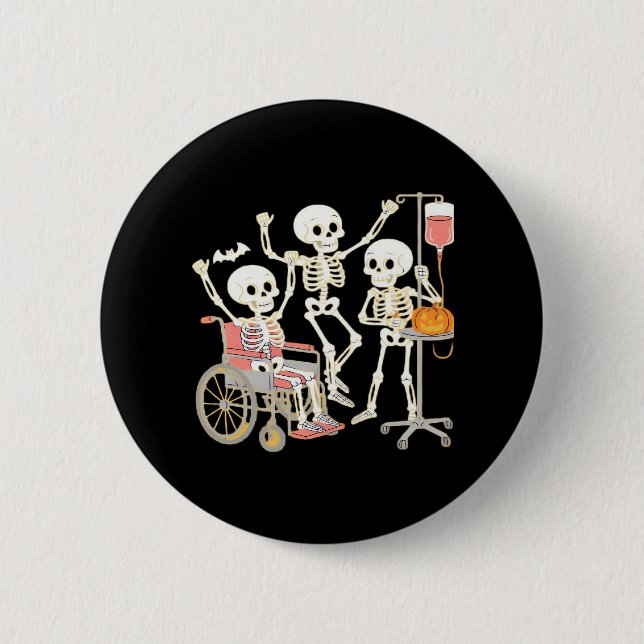 Badge Rond 5 Cm Infirmière Skeleton Funny Halloween Soins de santé (Devant)