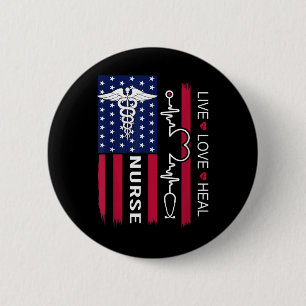 Badge Rond 5 Cm Infirmière Stéthoscope Battement de coeur Drapeau