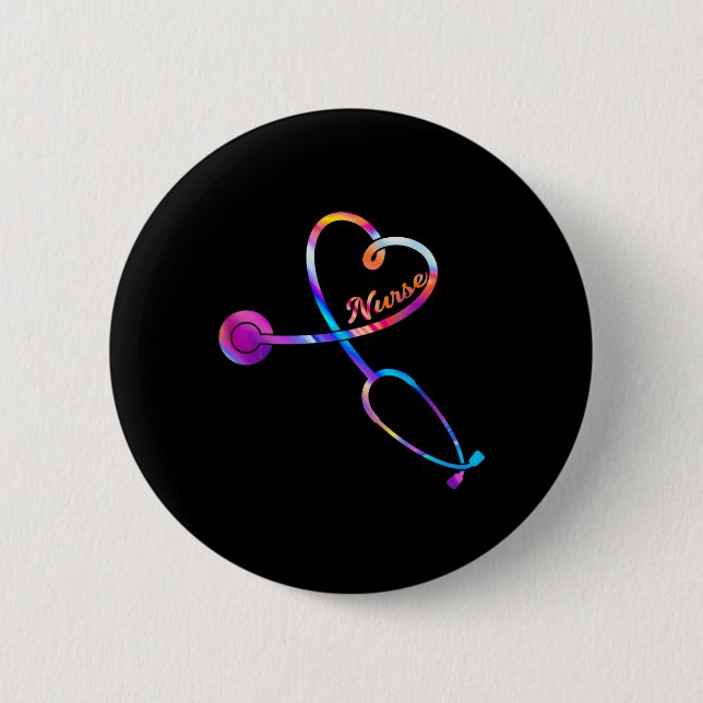 Badge Rond 5 Cm Infirmière Stethoscope Heartbeat Ekg Infirmière Gr (Devant)