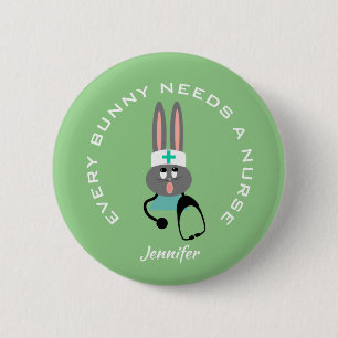 Badge Rond 5 Cm Infirmière Stethoscope Médicale Bunny Mint Vert Cu