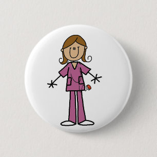Badge Rond 5 Cm Infirmière Stick Figure Peau Moyenne Féminine