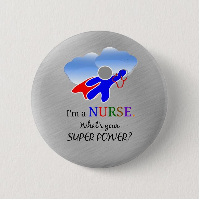 Badge Rond 5 Cm Infirmière Superhero Humour (Devant)