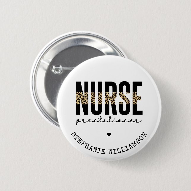 Badge Rond 5 Cm Infirmière sur mesure NP cheetah Graduation (Devant & derrière)