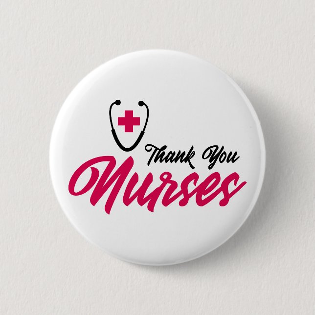 Badge Rond 5 Cm Infirmières Mercis | Rose (Devant)