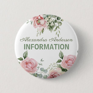 Badge Rond 5 Cm Informations sur les fleurs roses