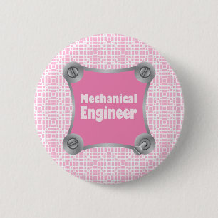 Badge Rond 5 Cm Ingénieur mécanique rose