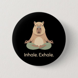 Badge Rond 5 Cm Inhale Exhale Yoga Capyra Zen Relaxation Animale