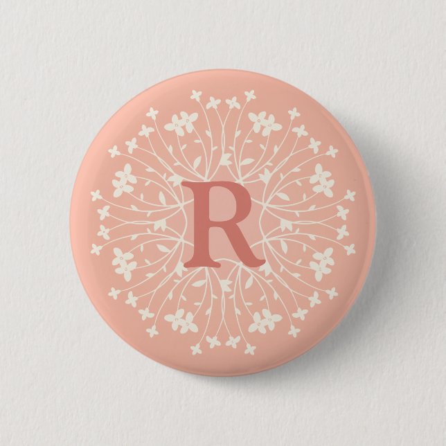 Badge Rond 5 Cm Initiale florale rose personnalisée (Devant)