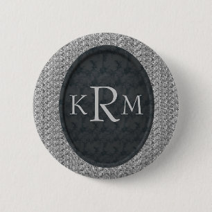 Badge Rond 5 Cm Initiales monogramme florales noires personnalisée