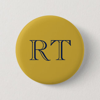 Badge Rond 5 Cm Initiales Monogramme Or & Bleu Simple