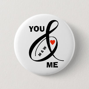 Badge Rond 5 Cm Initiales romantiques personnalisées Coeur