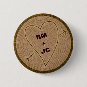 Badge Rond 5 Cm Initiales sculptées du coeur Bagues d'arbre en boi