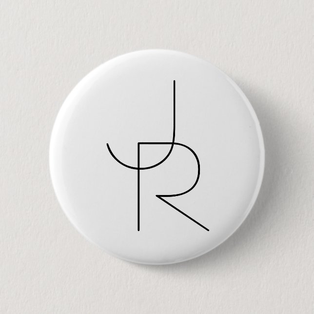 Badge Rond 5 Cm Initiales superposées | Noir sur blanc (Devant)