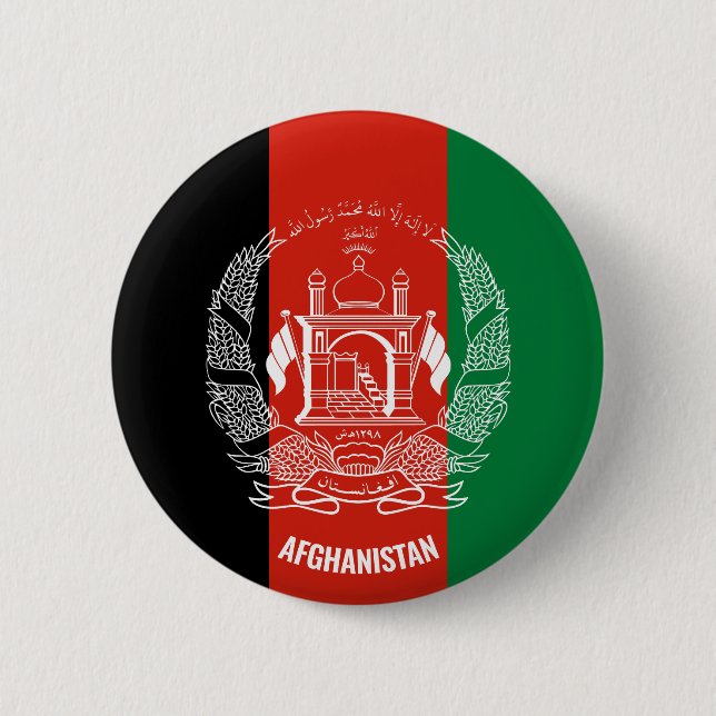 Badge Rond 5 Cm Inscription du drapeau de l'Afghanistan Noir Rouge (Devant)