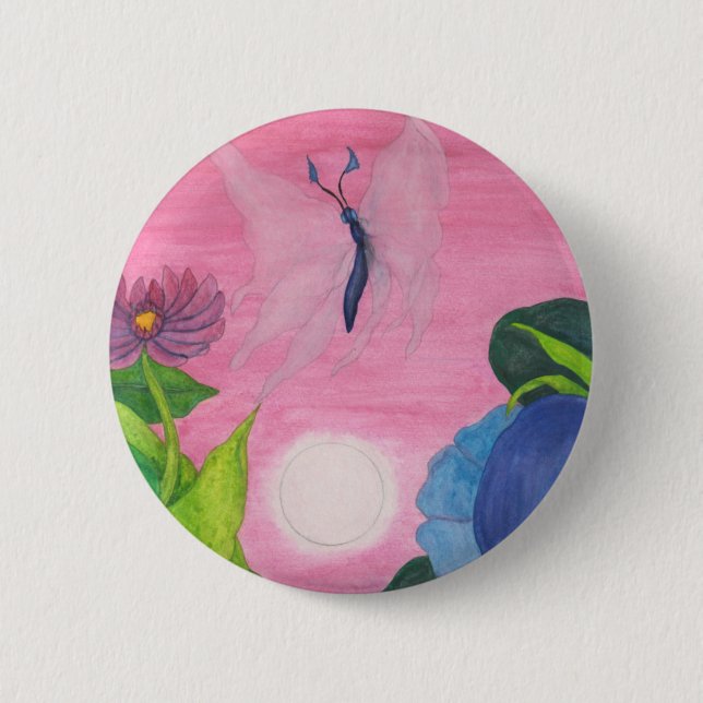 Badge Rond 5 Cm Insecter Papillon Transformation Peinture (Devant)